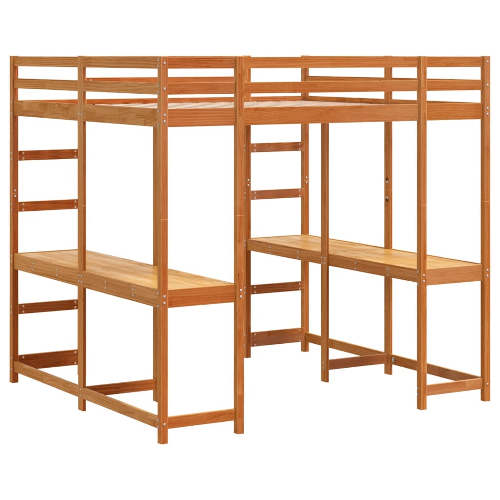 vidaXL Letto Soppalco Scrivania e Scala Marrone Cera 140x200cm Pino VIDAXL