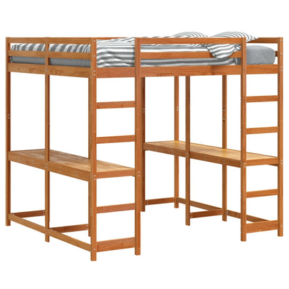vidaXL Letto Soppalco Scrivania e Scala Marrone Cera 140x200cm Pino VIDAXL