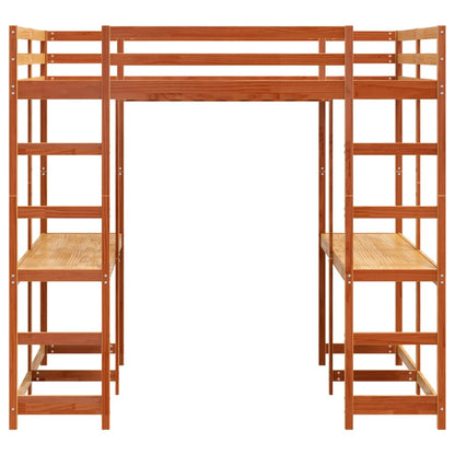 vidaXL Letto Soppalco Scrivania e Scala Marrone Cera 140x200cm Pino VIDAXL