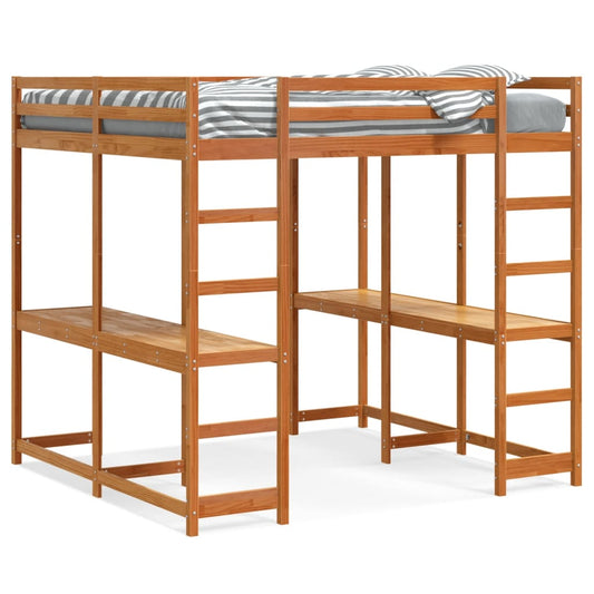 vidaXL Letto Soppalco Scrivania e Scala Marrone Cera 140x200cm Pino VIDAXL