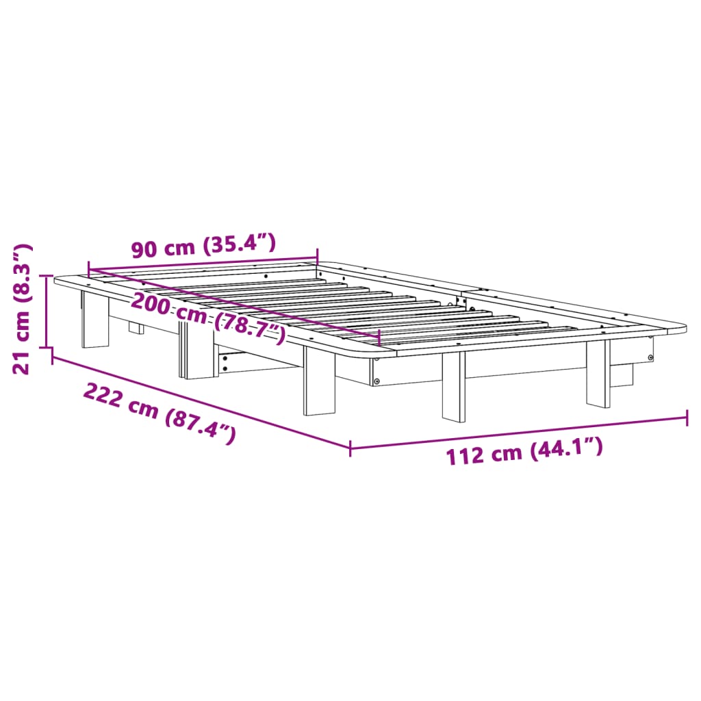 vidaXL Letto senza Materasso Marrone Cera 90x200 cm Legno di Pino VIDAXL