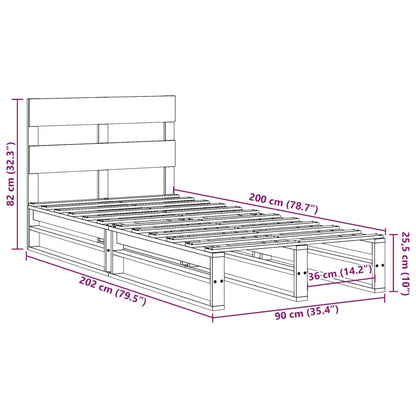 vidaXL Letto senza Materasso Marrone Cera 90x200 cm Legno di Pino VIDAXL
