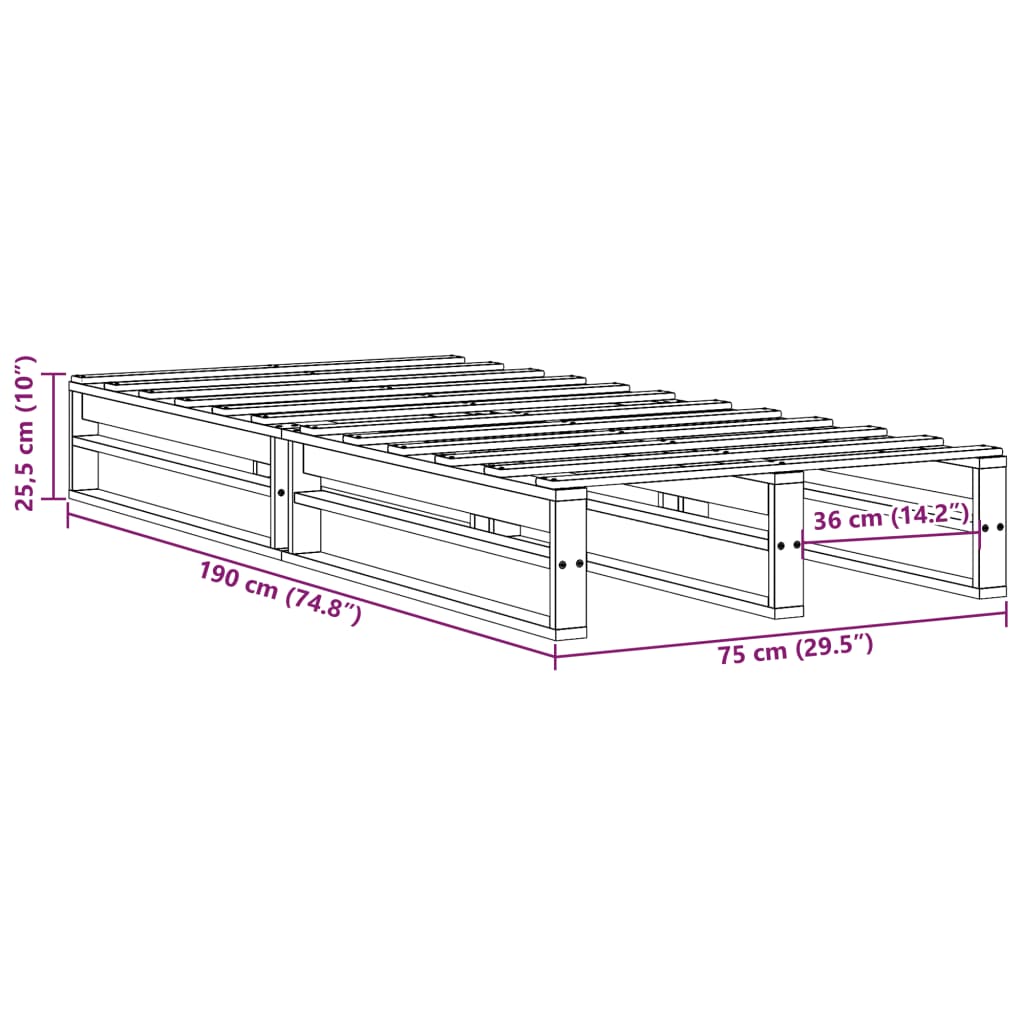 vidaXL Letto senza Materasso Marrone Cera 75x190 cm in Legno di Pino VIDAXL
