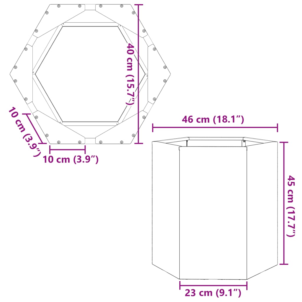 vidaXL Fioriera da Giardino Esagono 46x40x45 cm in Acciaio Zincato VIDAXL