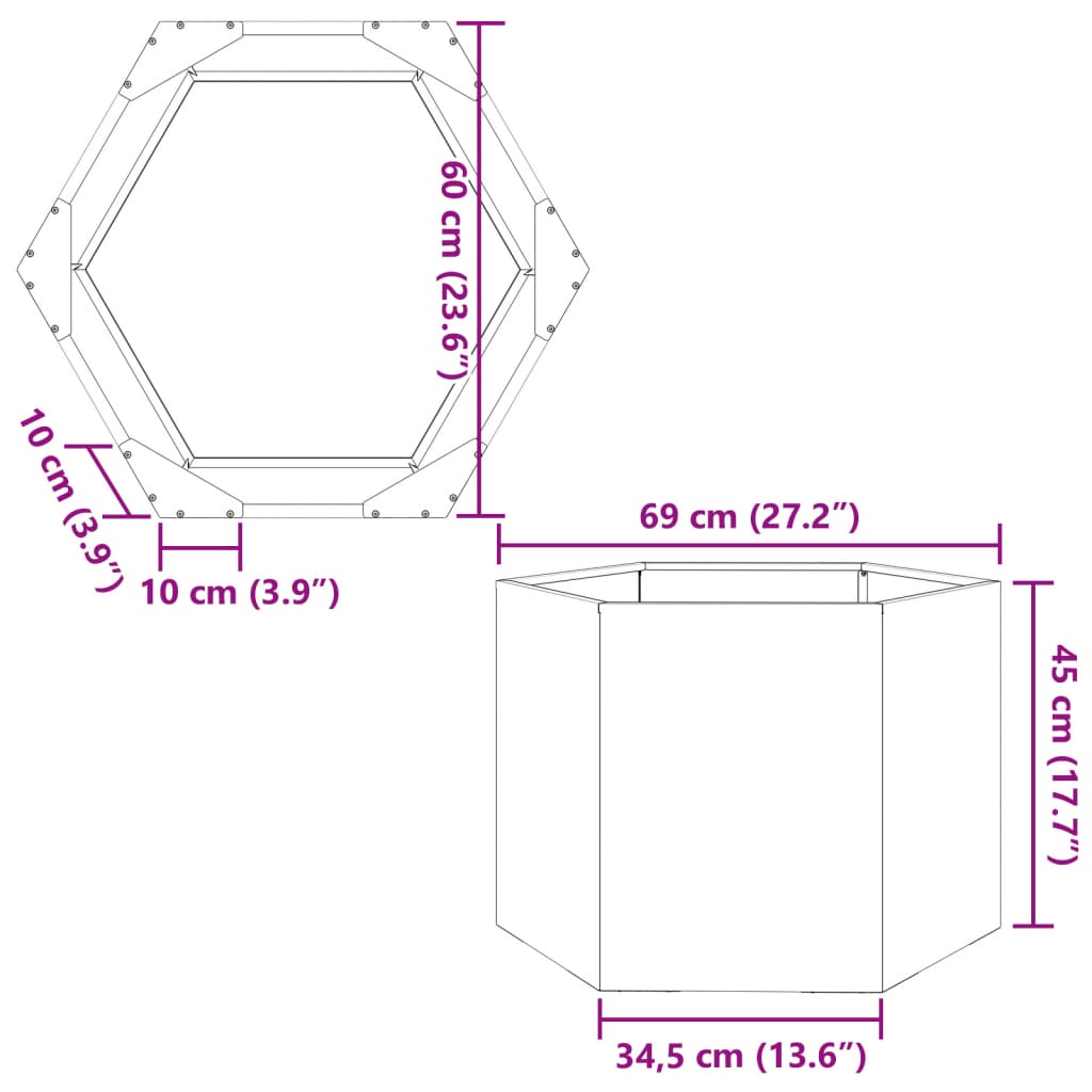vidaXL Fioriera da Giardino Esagono 69x60x45 cm in Acciaio Inox VIDAXL