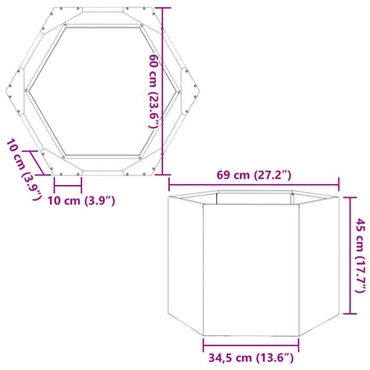 vidaXL Fioriera da Giardino Esagono 69x60x45 cm in Acciaio Inox VIDAXL