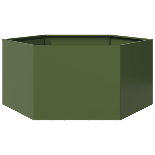 vidaXL Fioriera da Giardino Verde Oliva Esagono 104x90x45 cm Acciaio VIDAXL