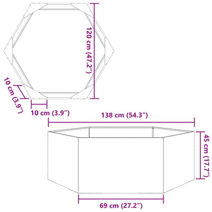 vidaXL Fioriera da Giardino Esagono 138x120x45 cm in Acciaio Zincato