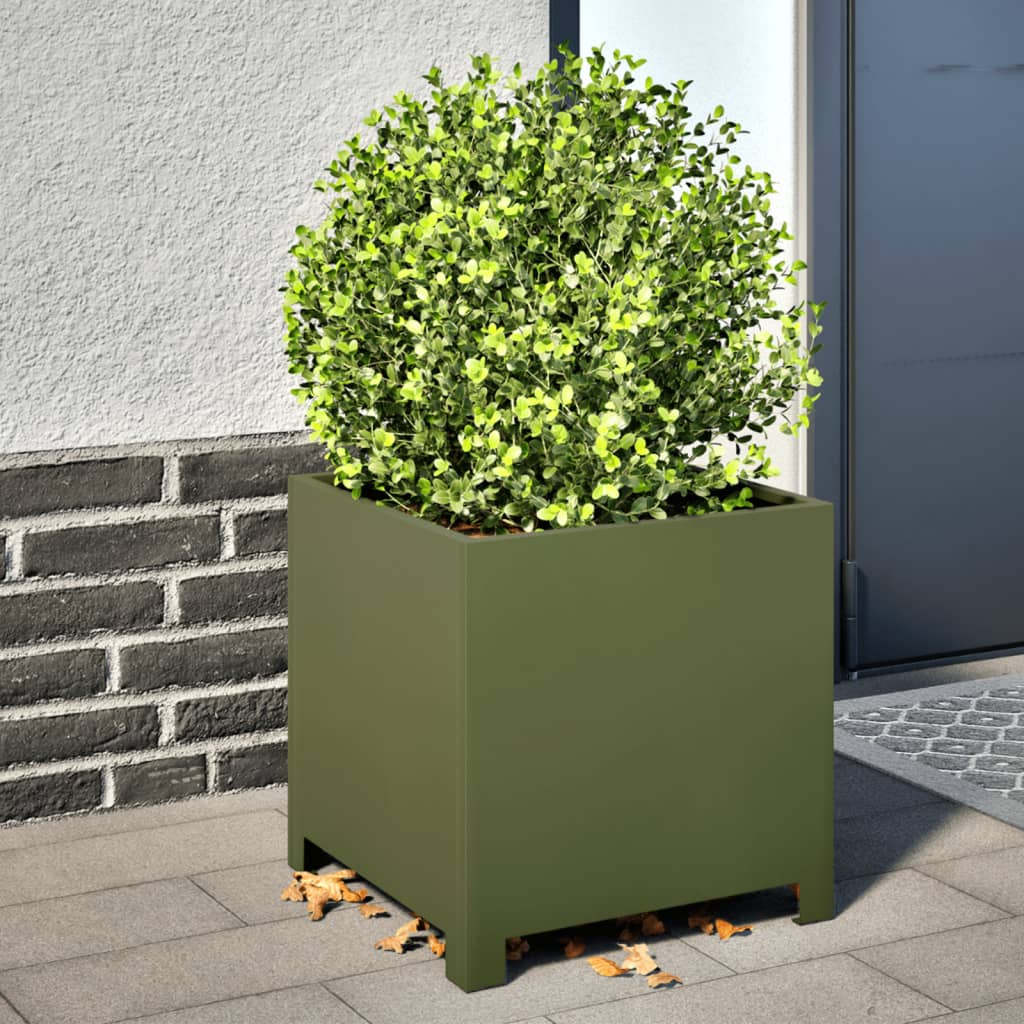 vidaXL Fioriera da Giardino Verde Oliva 40x40x40 cm in Acciaio
