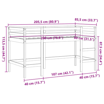 vidaXL Letto Soppalco con Scala Bambini Marrone 80x200cm Massello Pino