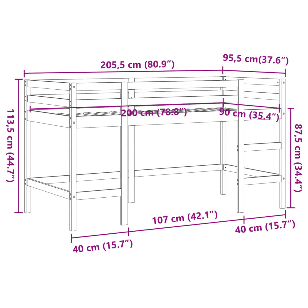 vidaXL Letto Soppalco con Scala Bambini Marrone 90x200cm Massello Pino VIDAXL