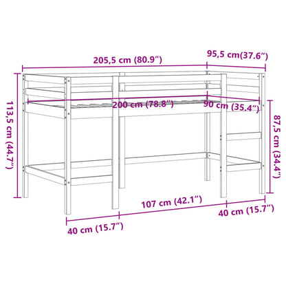 vidaXL Letto Soppalco con Scala Bambini Marrone 90x200cm Massello Pino VIDAXL