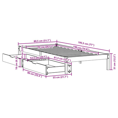 vidaXL Letto senza Materasso Marrone Cera 75x190 cm in Legno di Pino VIDAXL