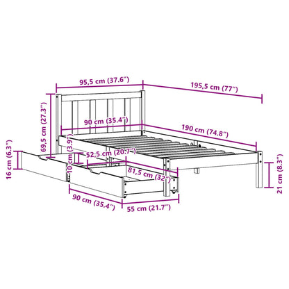 vidaXL Letto senza Materasso Marrone Cera 90x190 cm in Legno di Pino VIDAXL