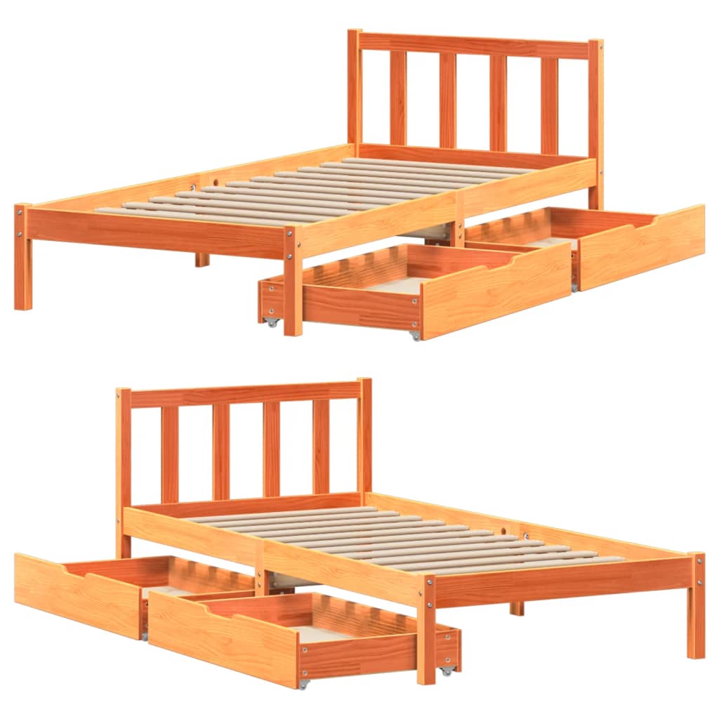 vidaXL Letto senza Materasso Marrone Cera 90x200 cm Legno di Pino VIDAXL
