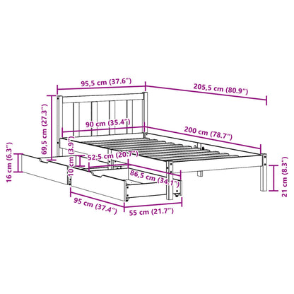 vidaXL Letto senza Materasso Marrone Cera 90x200 cm Legno di Pino VIDAXL
