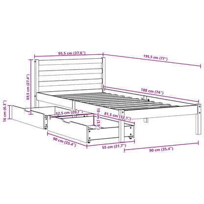 vidaXL Letto senza Materasso Marrone Cera 90x190 cm in Legno di Pino