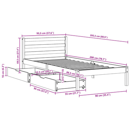 vidaXL Letto senza Materasso Marrone Cera 90x200 cm Legno di Pino VIDAXL