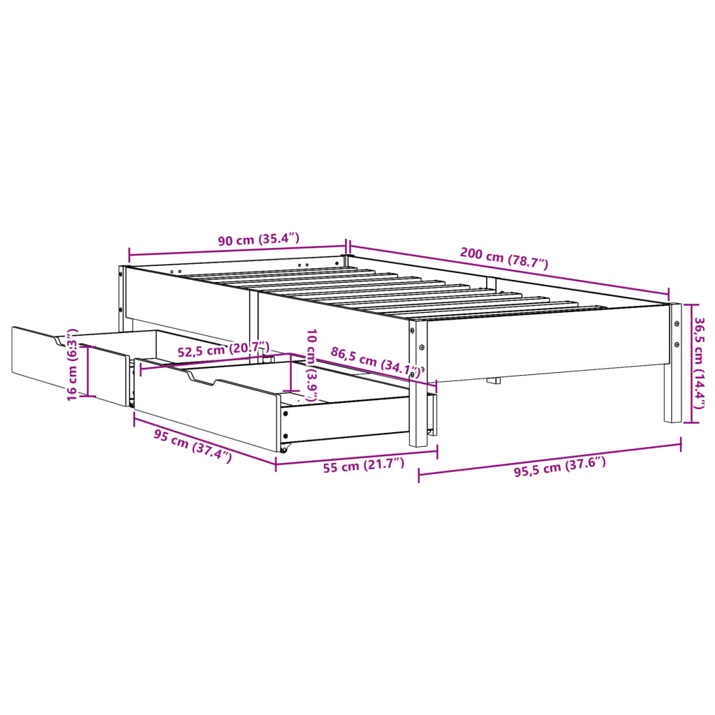 vidaXL Letto senza Materasso Marrone Cera 90x200 cm Legno di Pino VIDAXL