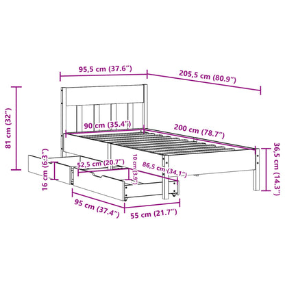 vidaXL Letto senza Materasso Marrone Cera 90x200 cm Legno di Pino