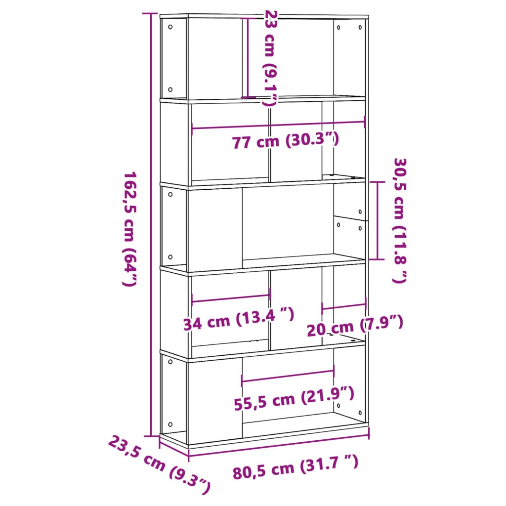 vidaXL Libreria 5 Ripiani Nera 80,5x23,5x162,5cm in Legno Multistrato VIDAXL