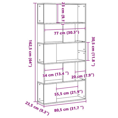 vidaXL Libreria 5 Ripiani Nera 80,5x23,5x162,5cm in Legno Multistrato VIDAXL
