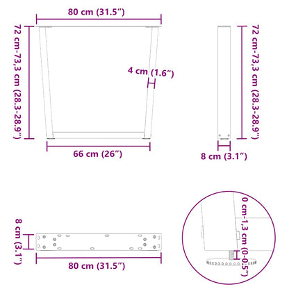 vidaXL Gambe per Tavolo da Pranzo a V 2 pz Nero 80x(72-73,3)cm Acciaio