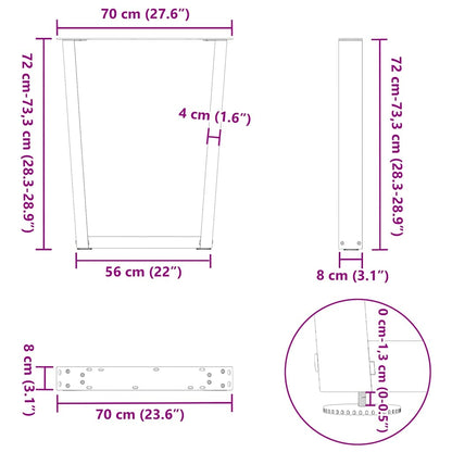 vidaXL Gambe per Tavolo da Pranzo a V 3 pz Nero 70x(72-73,3)cm Acciaio
