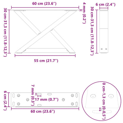 vidaXL Gambe per Tavolino 2 pz Nero 60x(30-31,3) cm in Acciaio