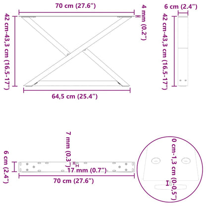 vidaXL Gambe per Tavolino 2 pz Nero 70x(42-43,3) cm in Acciaio
