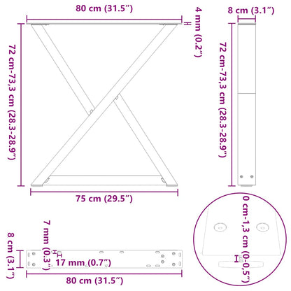 vidaXL Gambe per Tavolo da Pranzo 2 pz Naturale 80x(72-73,3)cm Acciaio