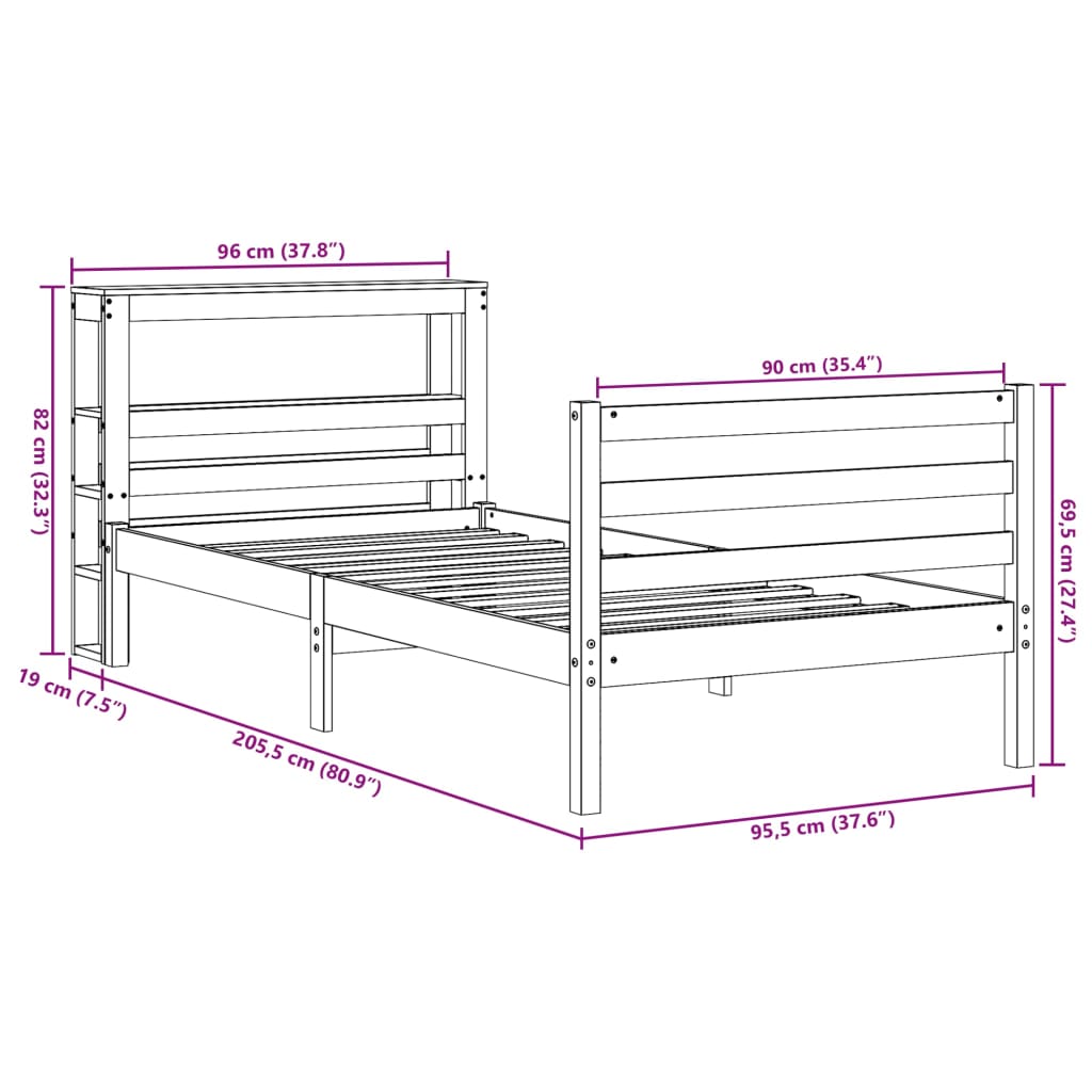 vidaXL Letto senza Materasso Marrone Cera 90x200 cm Legno di Pino VIDAXL