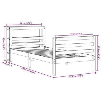 vidaXL Letto senza Materasso Marrone Cera 90x200 cm Legno di Pino VIDAXL