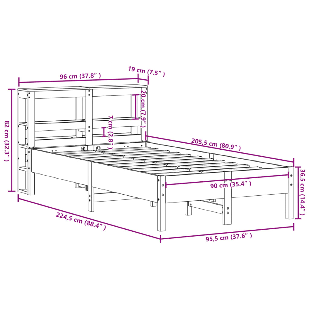 vidaXL Letto senza Materasso Marrone Cera 90x200 cm Legno di Pino VIDAXL