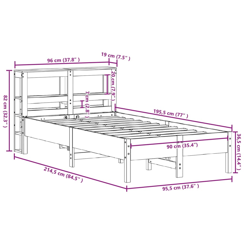 vidaXL Letto senza Materasso Marrone Cera 90x190 cm in Legno di Pino VIDAXL