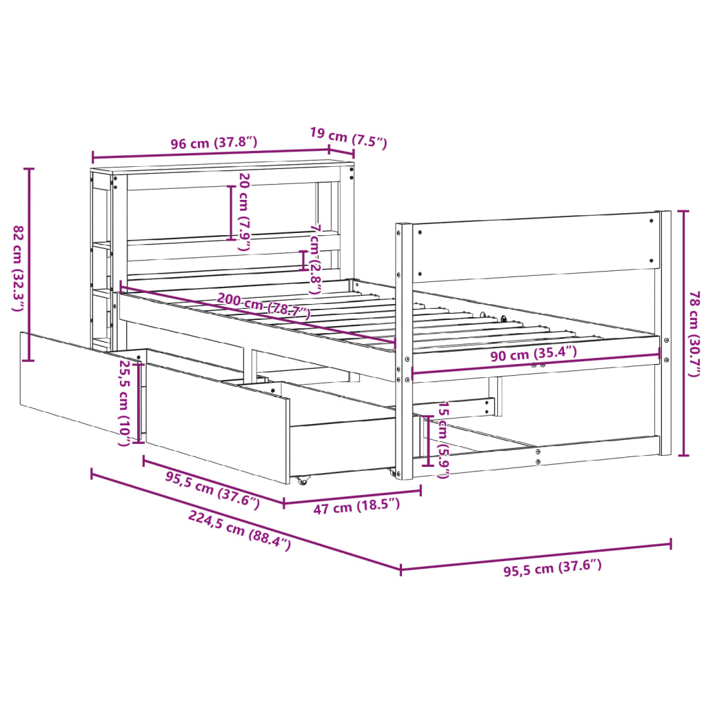 vidaXL Letto senza Materasso Marrone Cera 90x200 cm Legno di Pino VIDAXL