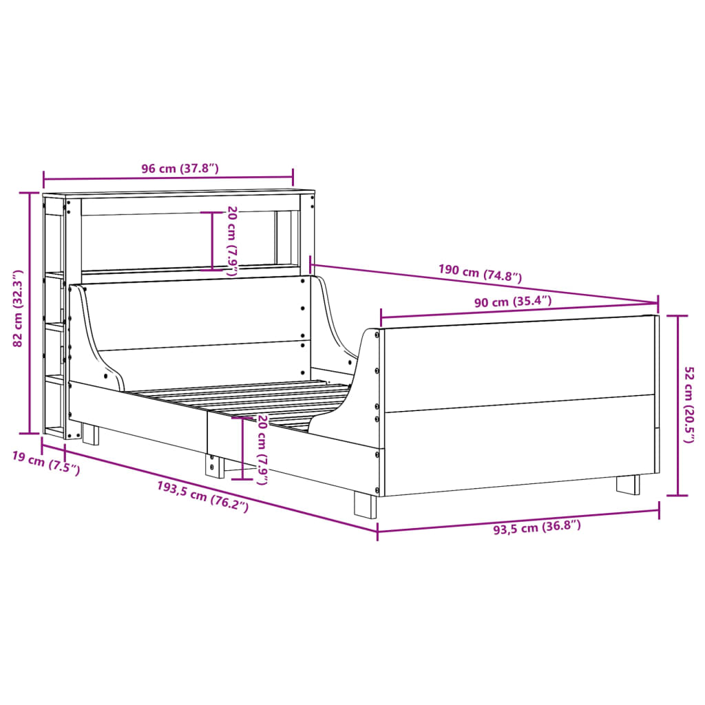 vidaXL Letto senza Materasso Marrone Cera 90x190 cm in Legno di Pino VIDAXL