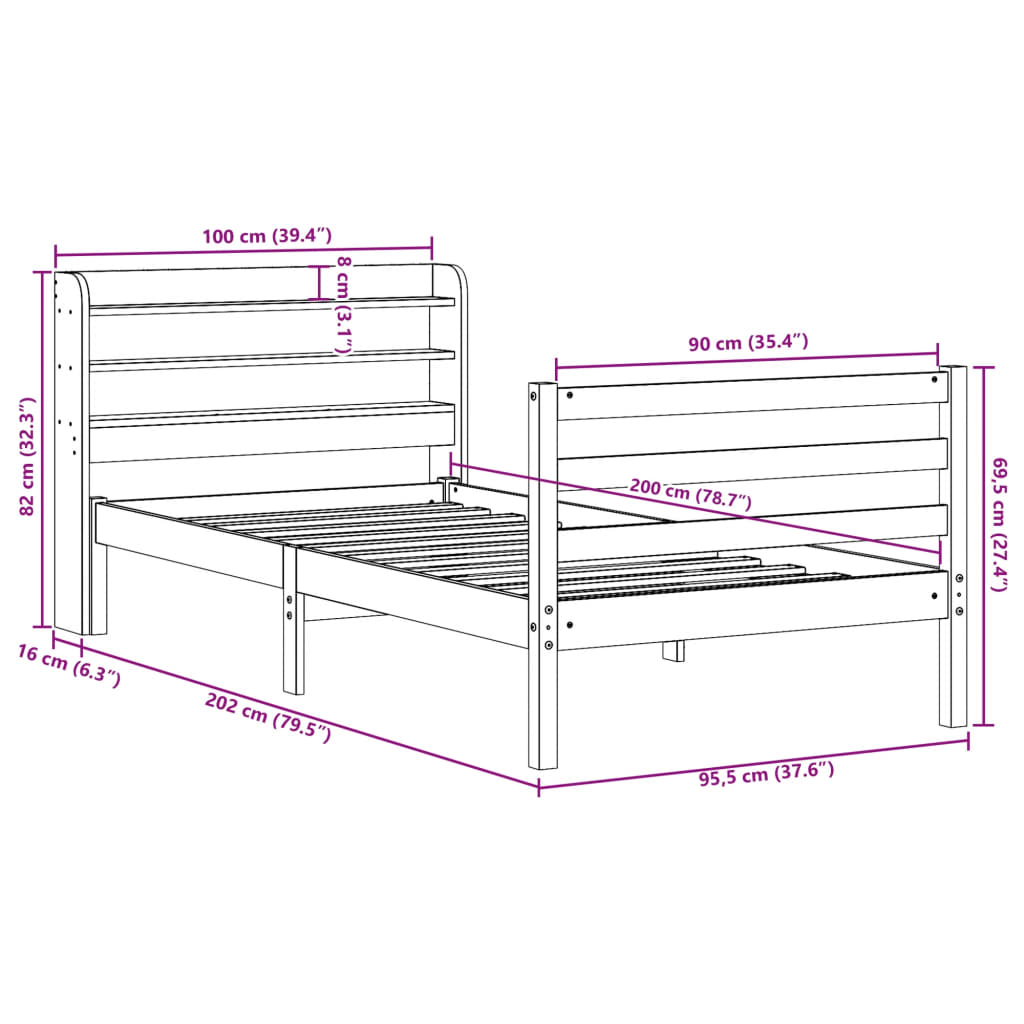 vidaXL Letto senza Materasso Marrone Cera 90x200 cm Legno di Pino VIDAXL