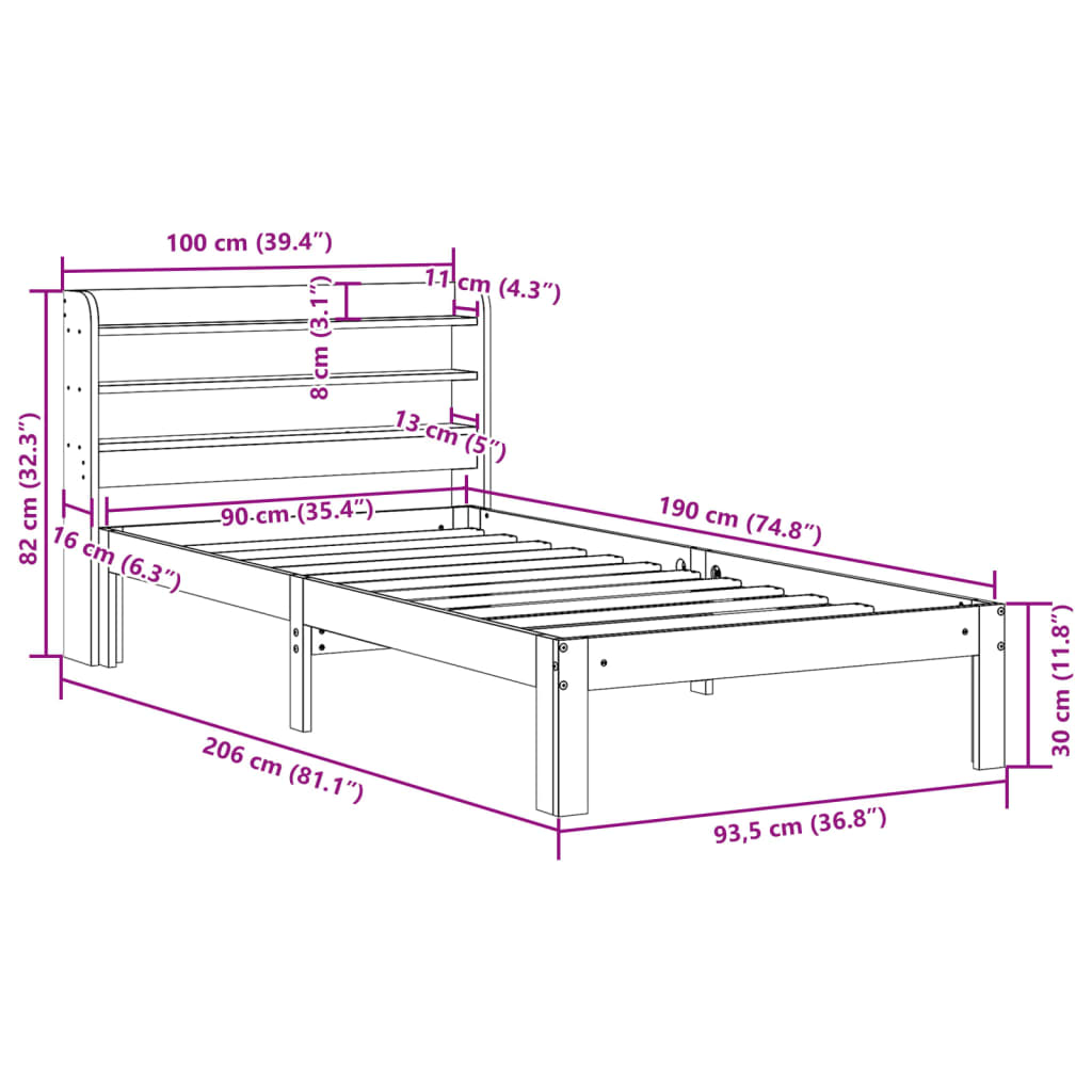 vidaXL Letto senza Materasso Marrone Cera 90x190 cm in Legno di Pino VIDAXL