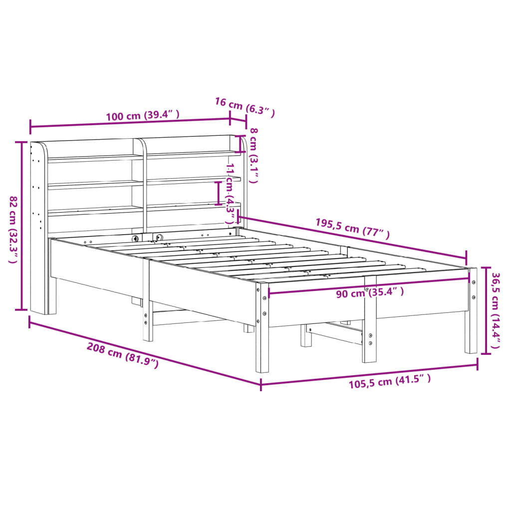 vidaXL Letto senza Materasso Marrone Cera 90x190 cm in Legno di Pino VIDAXL