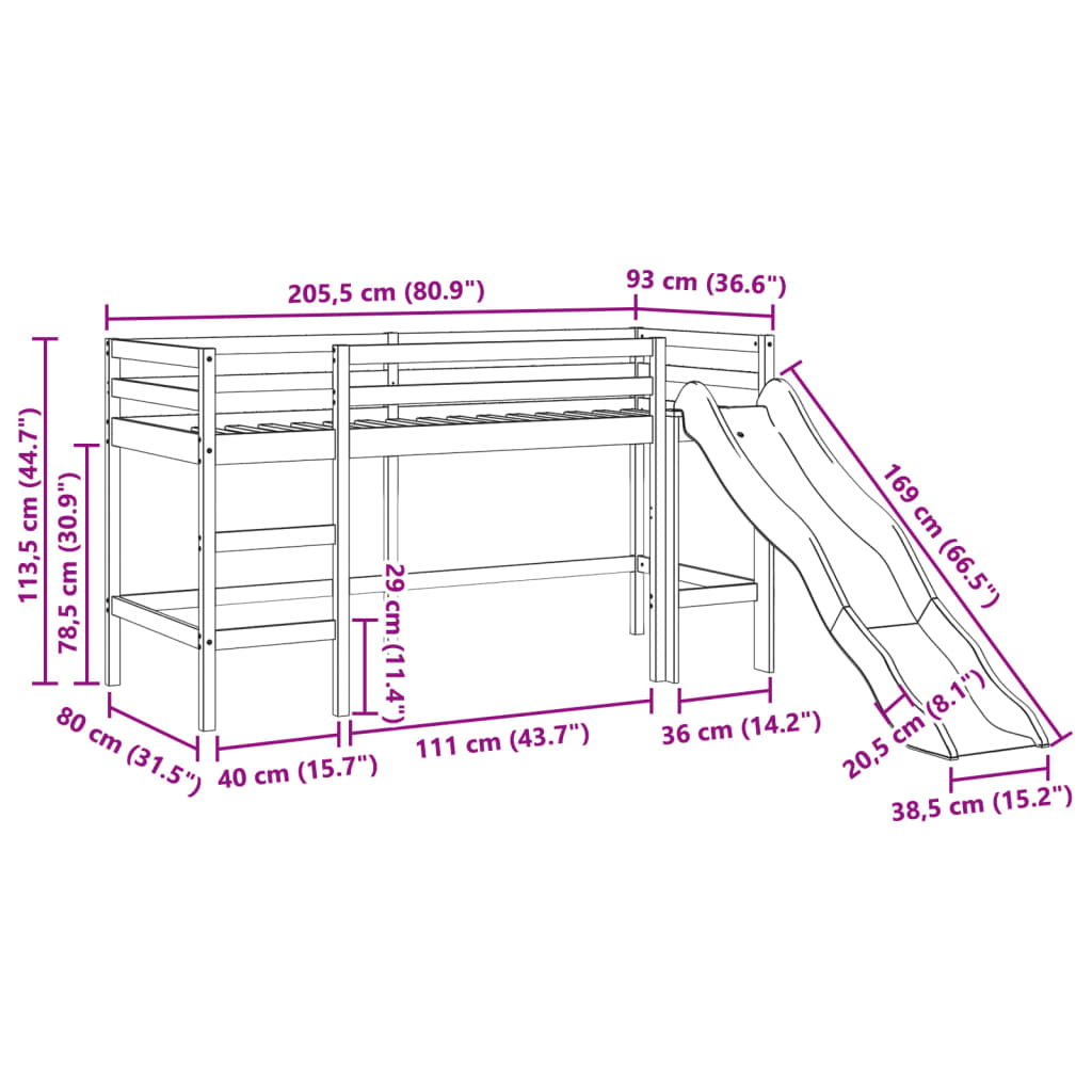 vidaXL Letto Soppalco senza Materasso Bambini Marrone Cera 80x200 Pino VIDAXL