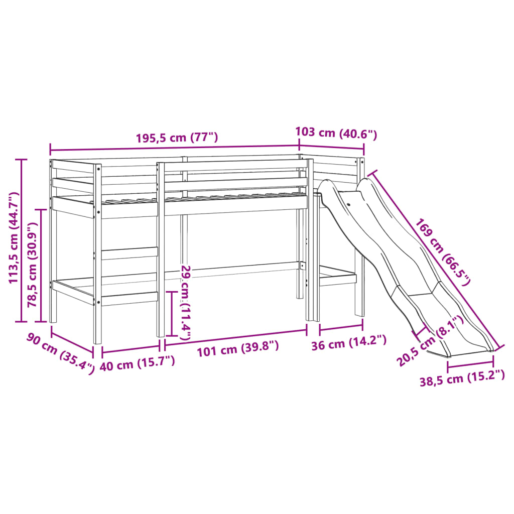 vidaXL Letto Soppalco senza Materasso Bambini Marrone Cera 90x190 Pino
