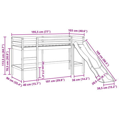 vidaXL Letto Soppalco senza Materasso Bambini Marrone Cera 90x190 Pino
