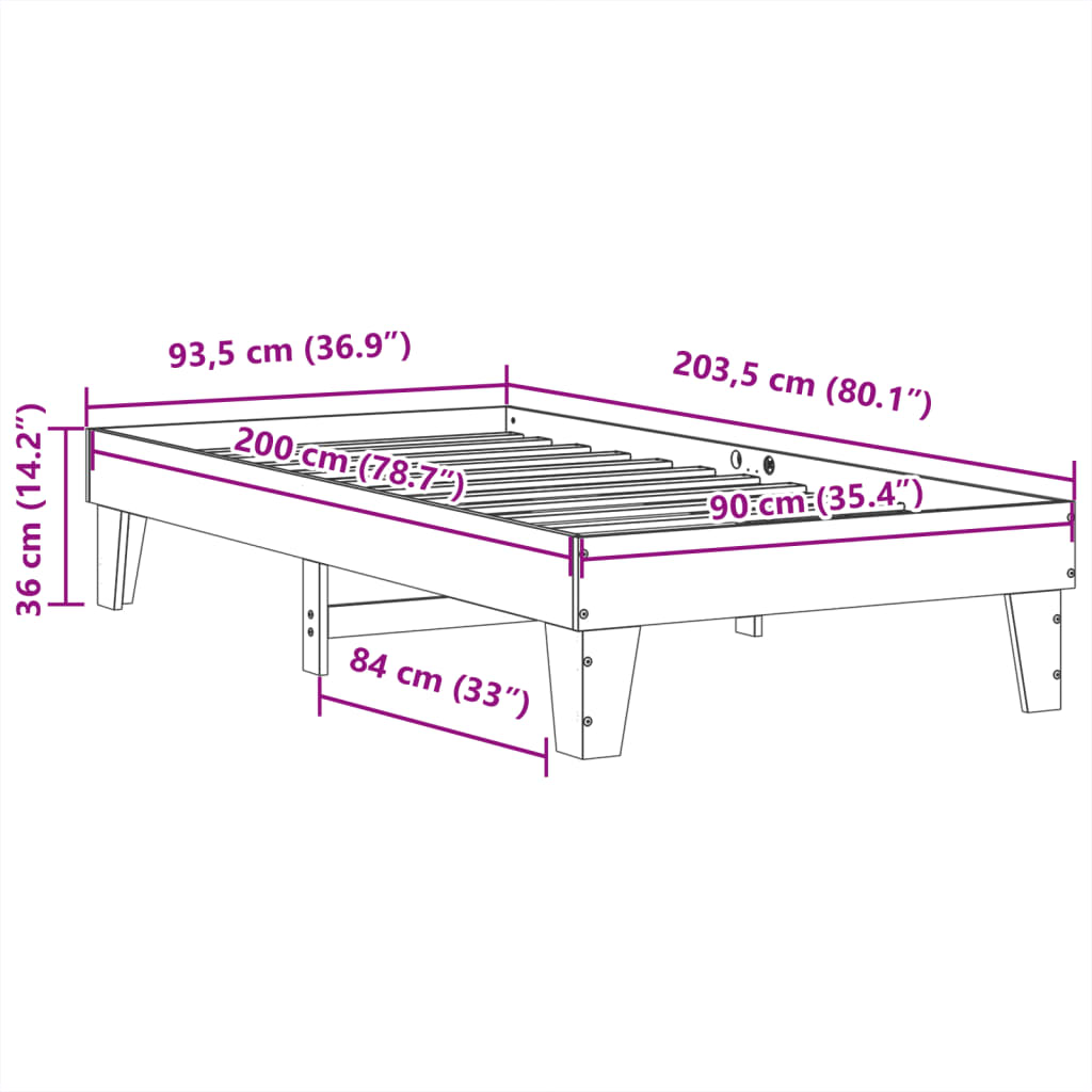 vidaXL Letto senza Materasso Marrone Cera 90x200 cm Legno di Pino