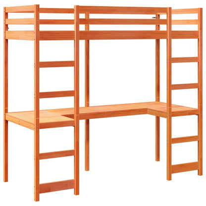 vidaXL Letto Soppalco con Scrivania Marrone Cera 90x200 cm Legno Pino