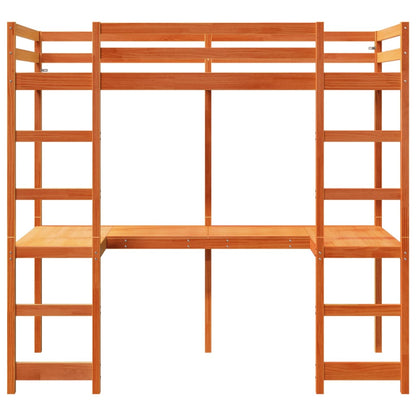 vidaXL Letto Soppalco con Scrivania Marrone Cera 90x200 cm Legno Pino