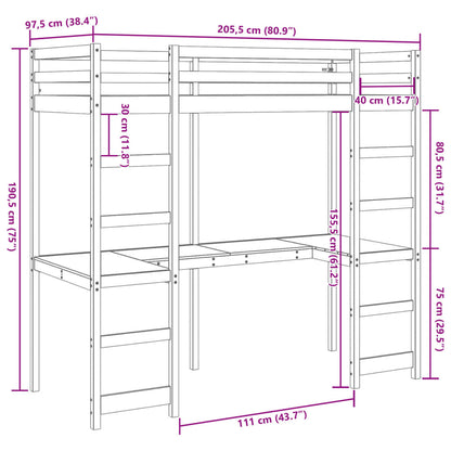 vidaXL Letto Soppalco con Scrivania Marrone Cera 90x200 cm Legno Pino