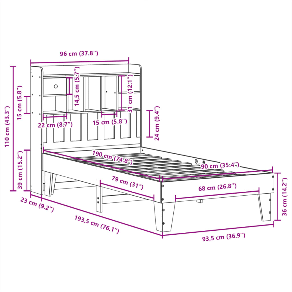 vidaXL Letto senza Materasso Marrone Cera 90x190 cm in Legno di Pino VIDAXL