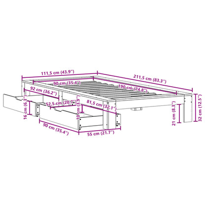 vidaXL Letto senza Materasso Marrone Cera 90x190 cm in Legno di Pino VIDAXL