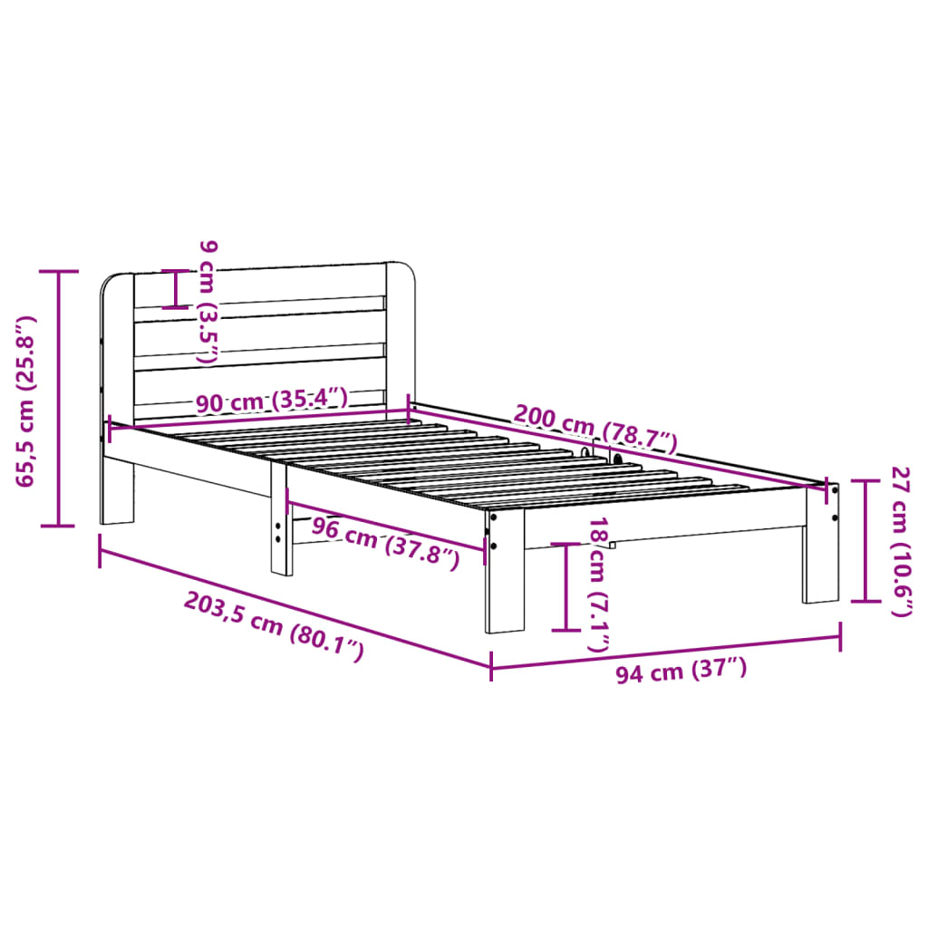 vidaXL Letto senza Materasso Marrone Cera 90x200 cm Legno di Pino VIDAXL